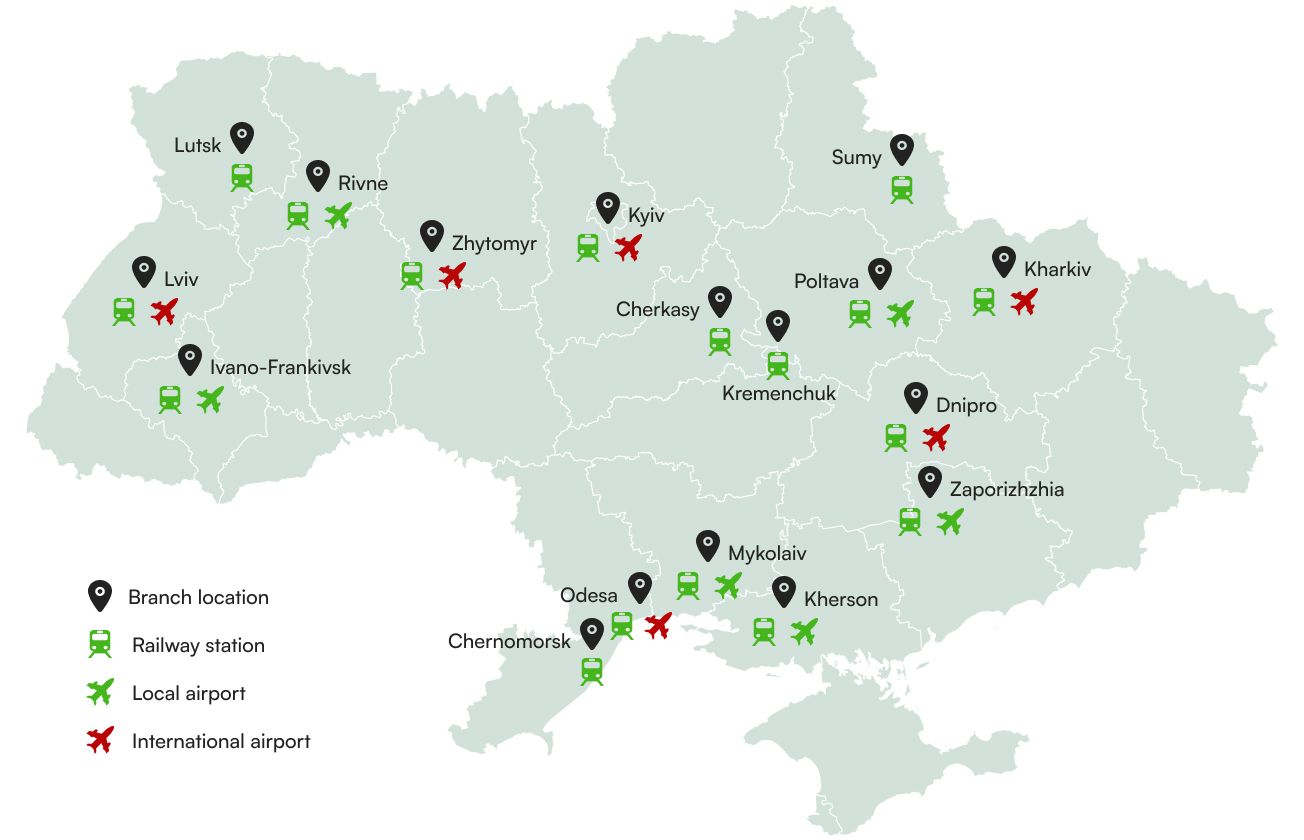 We have got 17 branches throughout Ukraine